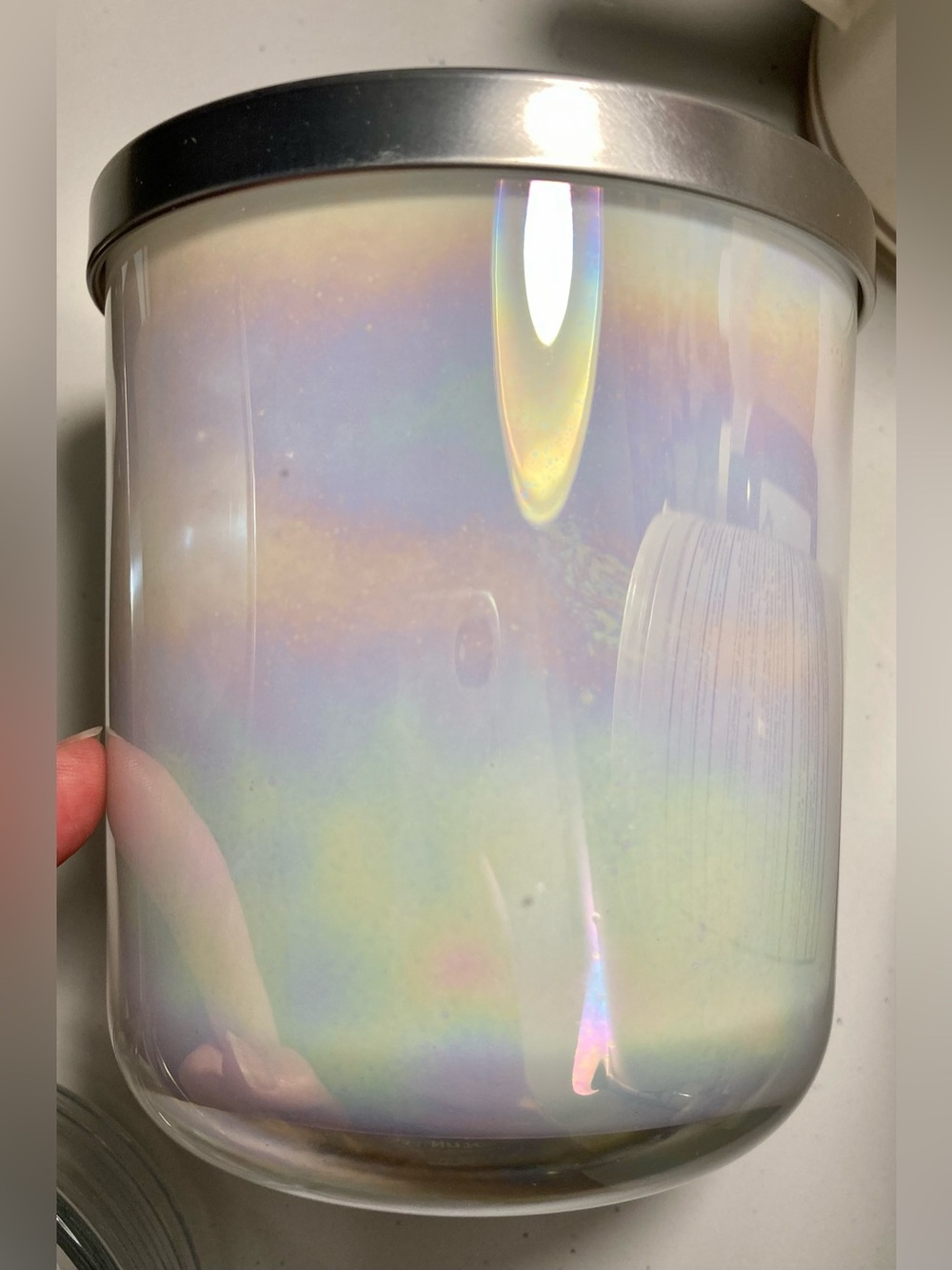 Candle Jars, Set of 8, 13oz White Ocean Pearl with Silver Lids - Picture 3 of 4